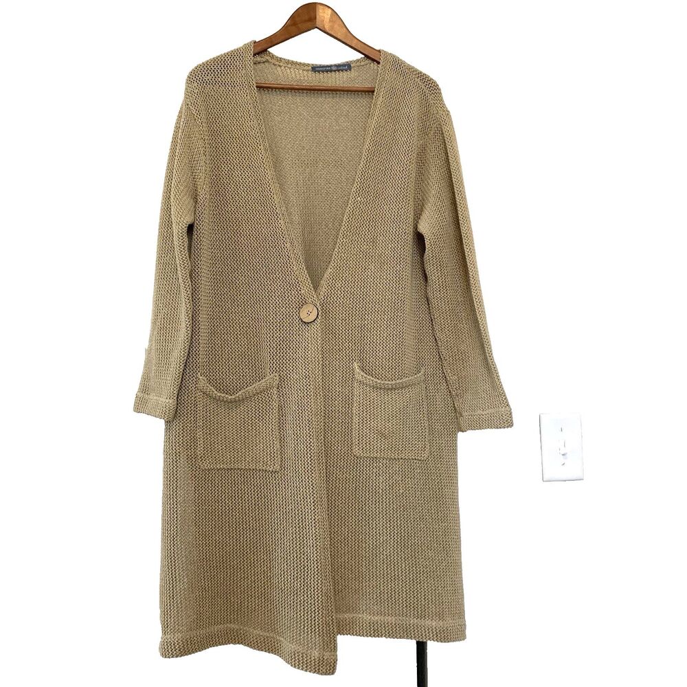 Signature Weekend Knit One-Button Open Long Cardigan Brown 1X/1T (18W/20W) Y2K